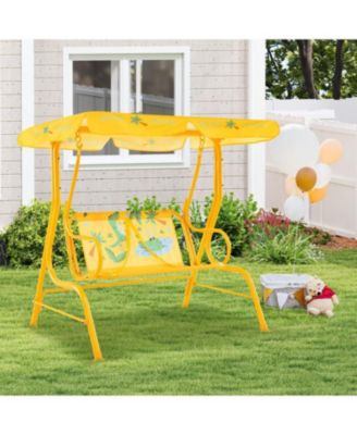 2 Seater Kids Patio Swing with Metal Stand and Adjustable Canopy