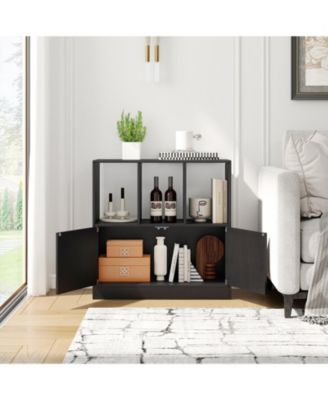 3-Cube Bookcase with Doors 3-Tier Cubic Bookshelf with Open Compartments