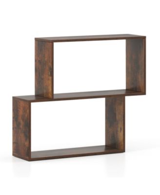 3-Tier Geometric Bookshelf Freestanding Wooden Bookcase with 2 Cubic Compartments