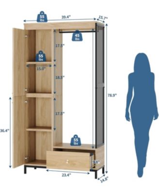 78.9" Armoire Wardrobe Closet with Shelves and Hanging Rod, Large Fixed Compartment for Bedding & Luggage, Open Design of the Hanging Area