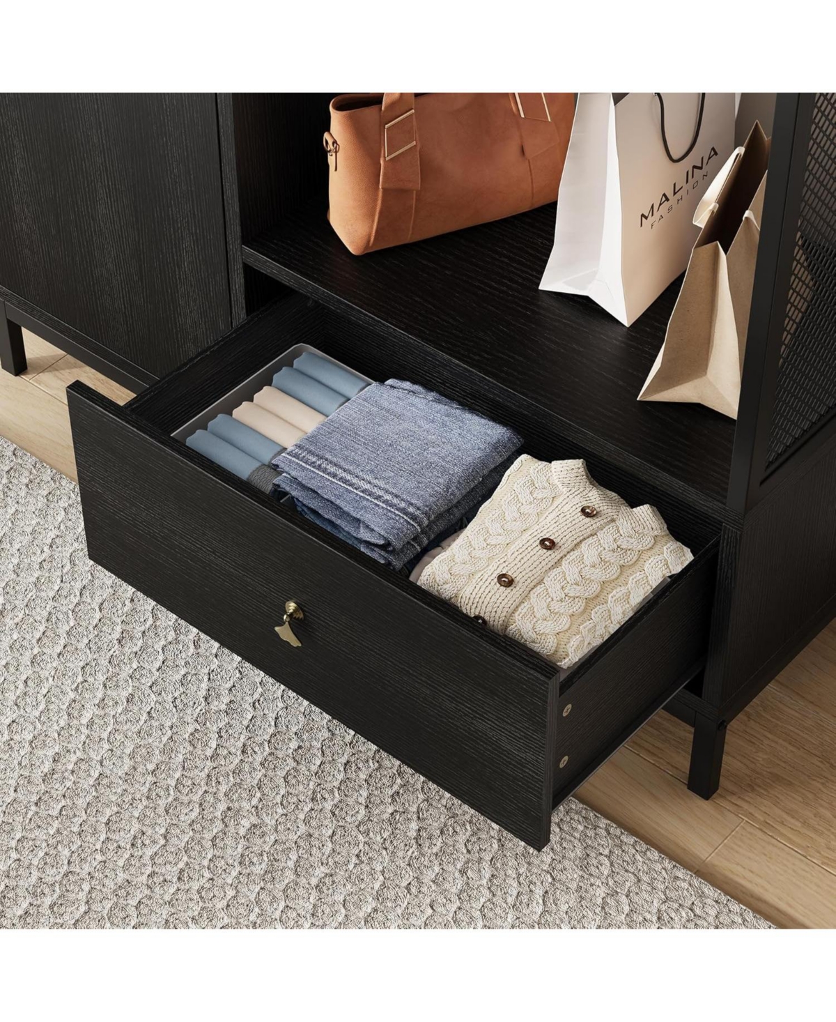 gaomon 78.9" Armoire Wardrobe Closet with Shelves and Hanging Rod, Large Fixed Compartment for Bedding & Luggage, Open Design of the Area