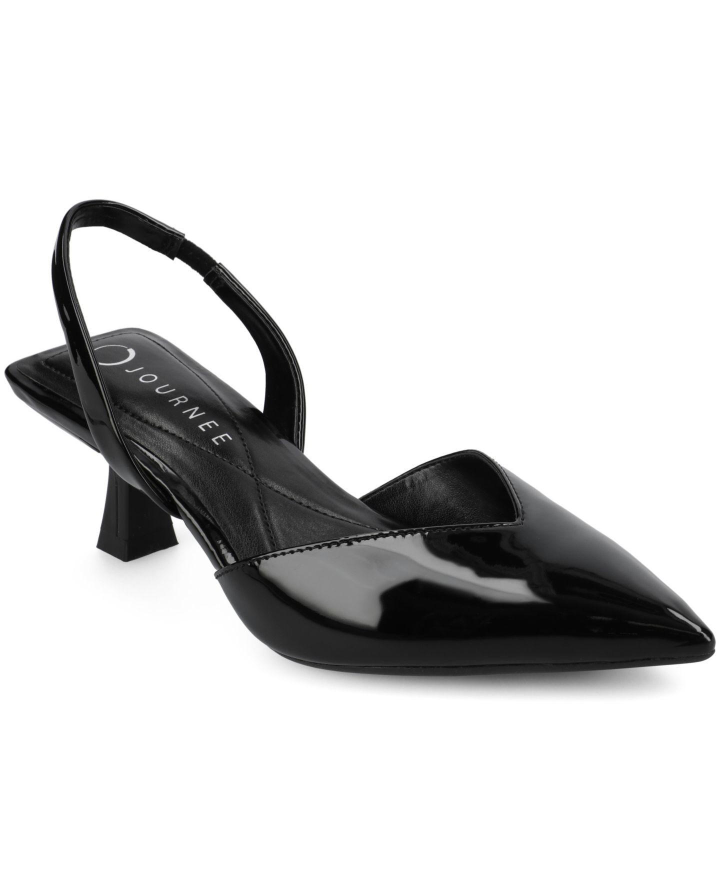 Женские туфли Journee Collection Fallon Low Pointed Toe Pumps, цвет: Чёрный лаковый — фото 1
