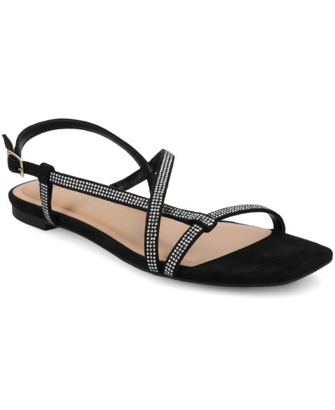 Женские сандалии Journee Collection Francis Strappy Glitter Flat, цвет: Чёрный