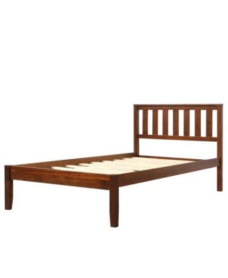Walnut Wood Platform Bed with Headboard 100 Pine Wood Construction and 6 Support Legs