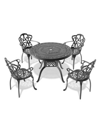 5-Piece Outdoor Dining Set for 4, 39.37" Cast Aluminum Round Patio Table and Chairs