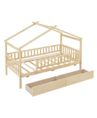 Wooden House Bed Two Drawers