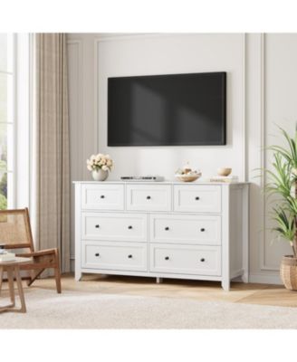 7 Drawer Dresser for Bedroom, 54" Wide Dresser with Deep Drawers and Metal Knobs, Modern Large Wooden Chests of Drawers for Entryway