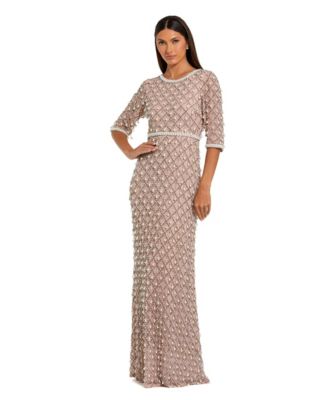 Women's Pearl and Crystal Embellished Evening Gown