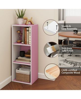 3 Cube Decorative Bookshelf Open Bookcase Toy Storage Organizer Horizontal Vertical, Pink