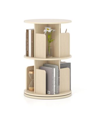 2-Tier Rotating Bookshelf with Dividers and Anti-falling