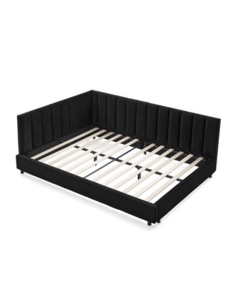 Full Size Mid Century Velvet Upholstered Daybed Sofa Bed  Wood Frame