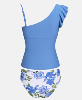 Women's One-Shoulder Adjustable Straps Tankini Set