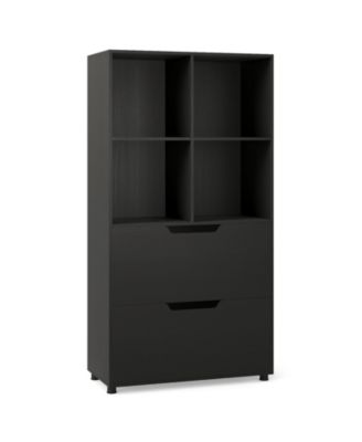 51 Inch Tall 5 Tier Bookcase with 4 Cubes and 2 Storage Drawers