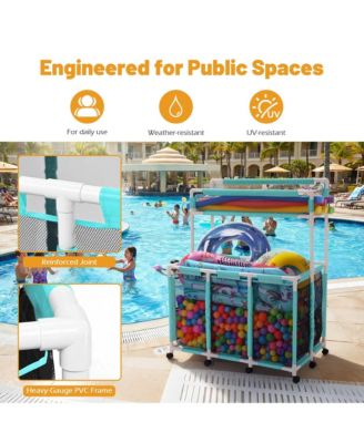 424 Gal Pool Float Storage Bin Blue Net Replacement 52"x33"x67" 2 Tiers Rolling Toys Cart