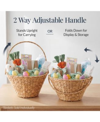 Easter Basket, Large Woven Easter Basket for Kids w/ Collapsible Handle, Tapered Shape