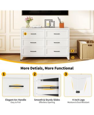 6 Drawer Dresser for Bedroom - Modern Metal Storage Chest with Smooth-Glide Drawers and Adjustable Leveling Feet for Hallway, Entryway