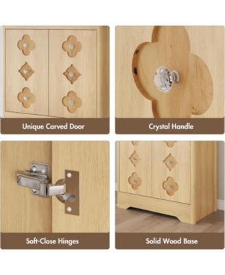 72" Tall Pantry Cabinet with Countertop, Freestanding Kitchen Hutch Storage Cupboard with Carved Door & Crystal Handle