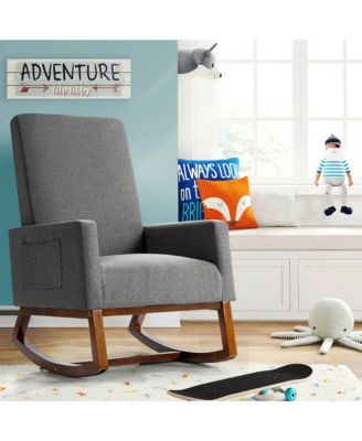Rocking Chair High Back Upholstered Lounge Armchair w/ Side Pocket