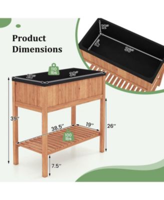 Raised Wooden Garden Bed with Storage & 220 lb Capacity