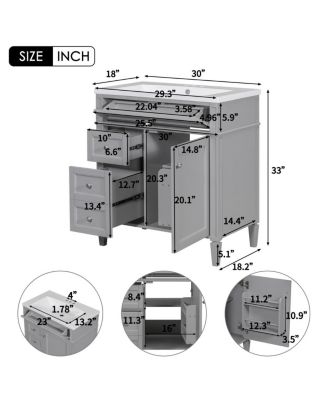 30" Modern Bathroom Vanity Set With Top Sink, 2 Drawers Tip-Out Drawer, Door Organizer Soft-Close