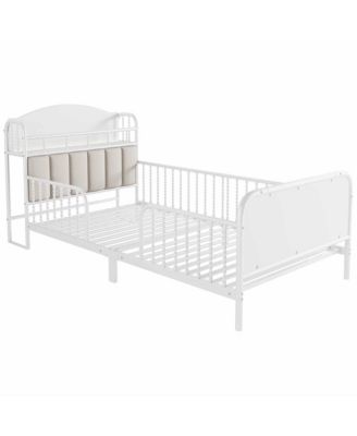 Twin Metal Platform Bed Frame with Light - Low Profile Bed with Upholstered and Storage Headboard for Boys and Girls