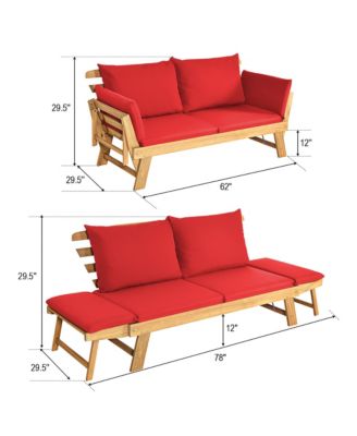 Adjustable Patio Sofa Daybed Acacia Wood Furniture w/ Cushions