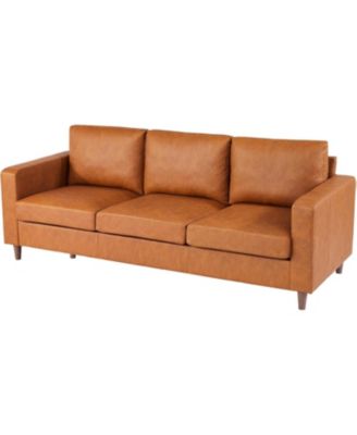 85" Mid-Century 3-Seater Sofa Couch, Faux Leather Deep Seat, Comfy Cushions