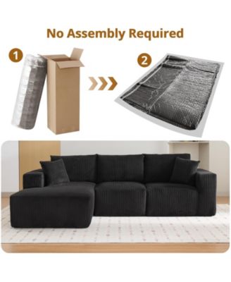 108" L-Shaped Modular Sectional Sofa, 3-Piece Corduroy Cloud Couch with Right Facing Chaise and Armrests, No Assembly