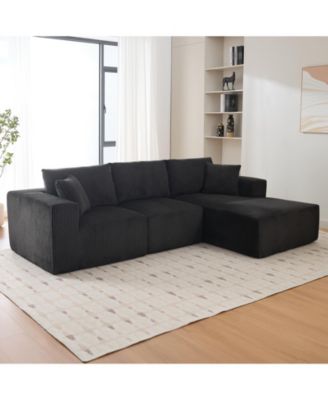 108" L-Shaped Modular Sectional Sofa, 3-Piece Corduroy Cloud Couch with Right Facing Chaise and Armrests, No Assembly