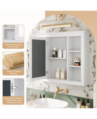 35'' x 27.5'' Bathroom Medicine Cabinet with Mirror, Wall Mounted Storage Cabinet with 6 Open Shelves