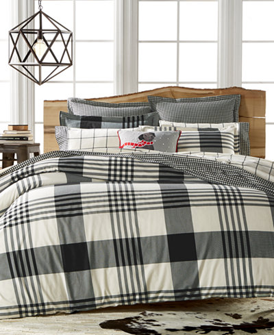 Martha Stewart Collection Montana Plaid Onyx Flannel Duvets, Only at Macy's