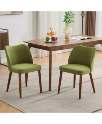 Dining Chair Set of 2,Linen Upholstered Dining Chair with Wood Legs,Wing Backrest,Wooden Kitchen Chair,Kitchen Chairs with Thick Cushions