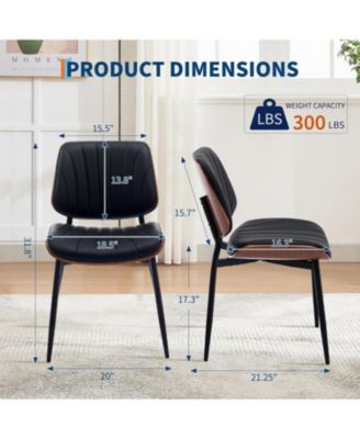 Dining Chairs Set of 6,Mid-Century Modern Upholstered Retro PU Leather Kitchen Chairs with Walnut Bentwood Back and Metal Legs Adjustable