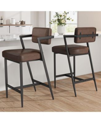 Bar Stools Set of 2 w/Backrest,27" Counter Height Bar Stool with Armrest and Footrest,Tall Bar Chairs Thick Cushion and Thickened Metal