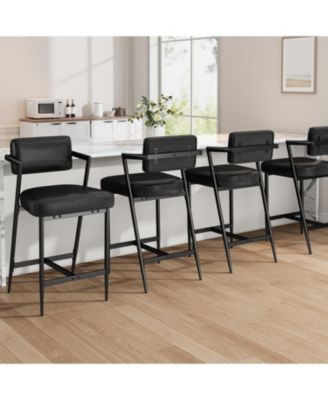 Bar Stools Set of 6 with Armrests,Counter Height Bar Stools of 6 with Backrest,Footrest, Thick Cushion and Thickened Metal Legs