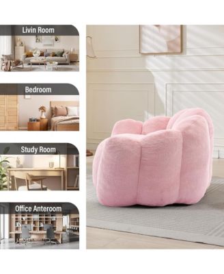 Large Bean Bag Chair, Faux Fur Reading Sofa Chair with Petal Backrest and Pull Ring, Oversize Reading Chair for Bedroom, Living Room