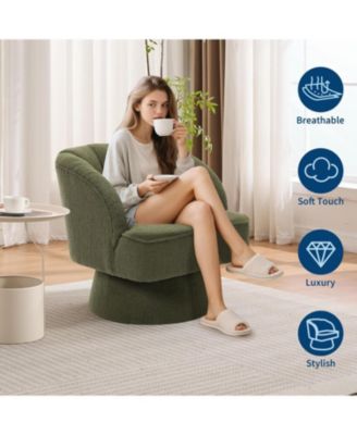 Modern 360° Swivel Barrel Accent Chair, Teddy Fabric