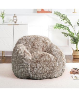 Adult Bean Bag Chair with Armrest, Faux Fur Plush, High-Density Foam Floor Sofa for Living Room