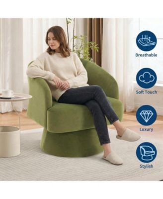 Modern Swivel Barrel Accent Chair,360 Upholstered Armchair with Striped Backrest and Plush Padding,Comfy Round Lounge Chair