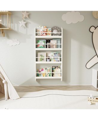 4-Tier Kids Bookshelf - Wall Mounted Bookcases, Toy and Book Storage Rack for Bedroom, Living Room and Nursery
