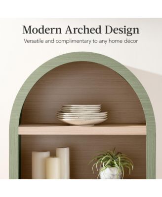 72in Tall Arched 5-Tier Bookshelf Storage Cabinet w/ Adjustable Shelves