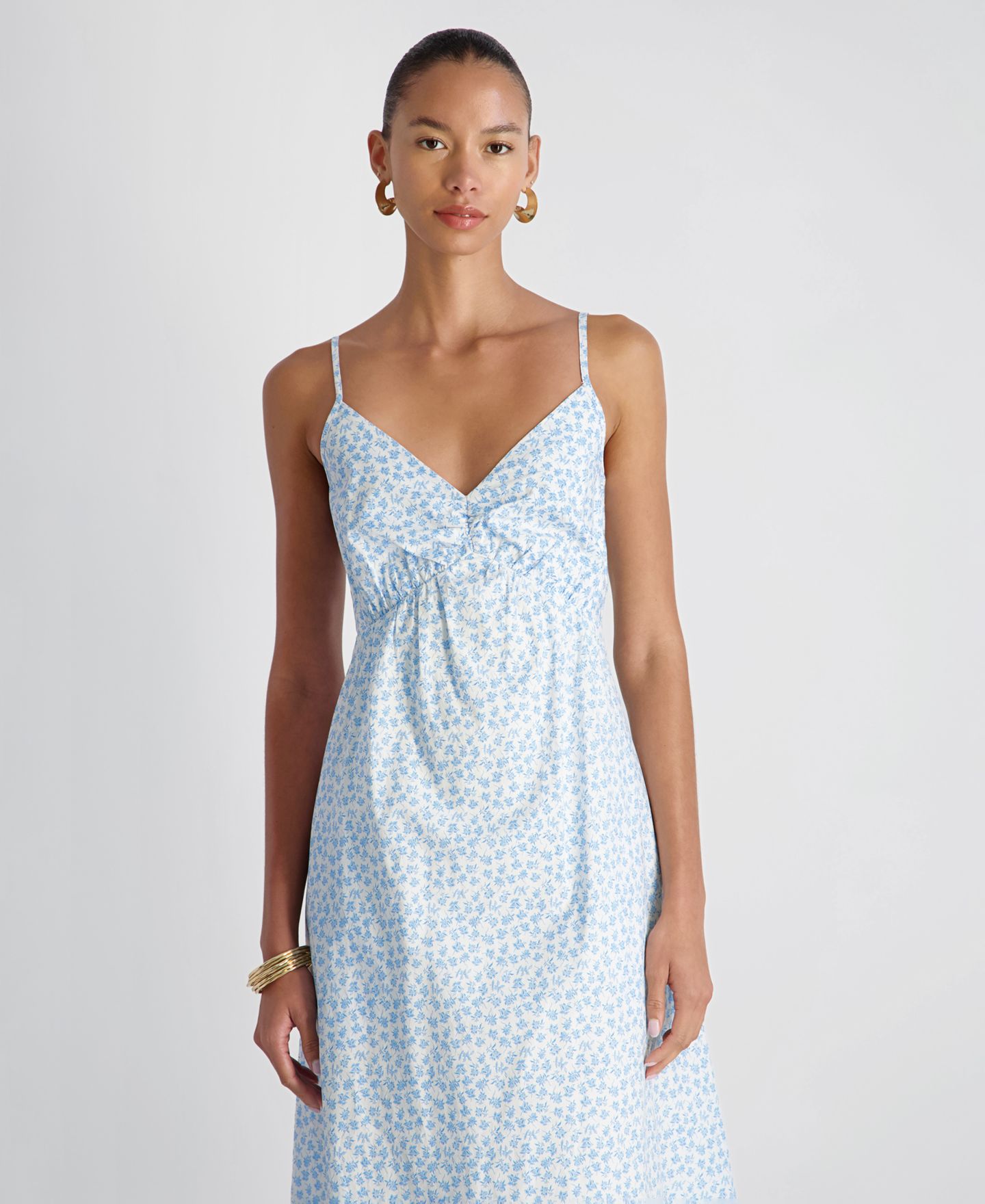 Женское платье French Connection Floral Print Midi, цвет: Белый / Синий — фото 4