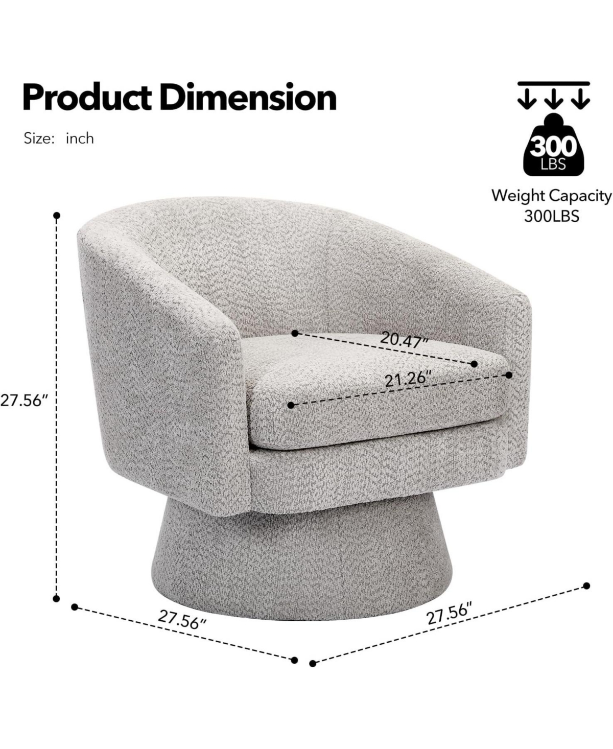 gaomon 360degree(s)Swivel Accent Chair with Arms,Round Chenille Fabric and Soft Cushion Chair for Living Room Bedroom Reading