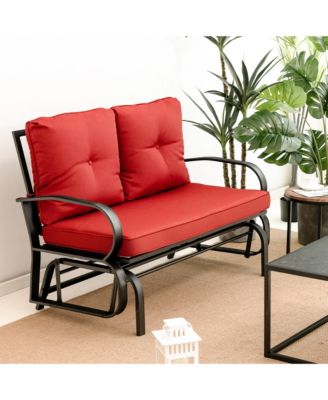 2-Person Outdoor Patio Glider Bench Swing Seat Bench w/ Seat and Back Cushions Brick
