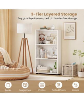 42 Inch 3 Tier Book Shelf with Anti Tip Kit Storage Organizer