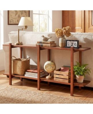 2 Tier Wood Display Bookcase Low Horizontal Shelf