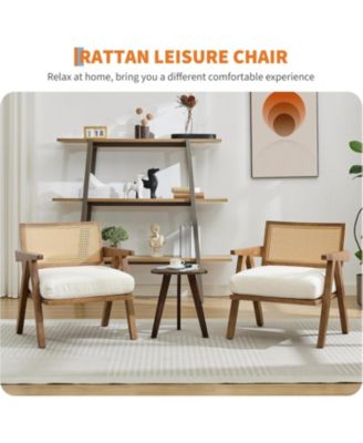 Mid-Century Farmhouse Accent Chair with Rattan