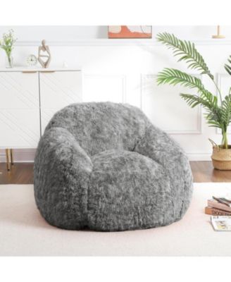 Adult Bean Bag Chair with Armrest, Faux Fur Plush, High-Density Foam Floor Sofa for Living Room