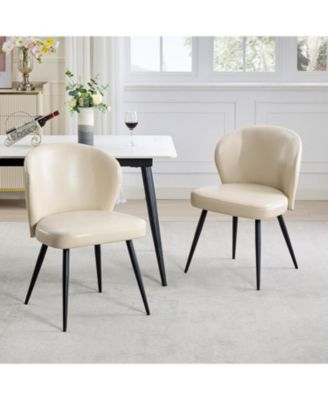 Leather Dining Chairs Set of 2, Upholstered Chairs with Steel Legs & Curved Back