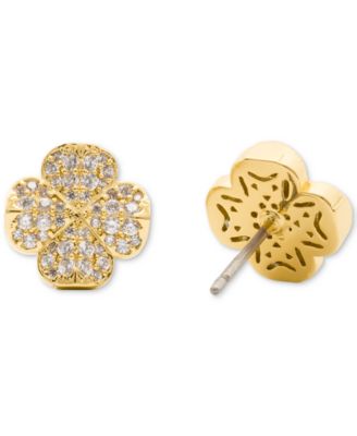 Gold Plated Flower Pave Stud Earrings